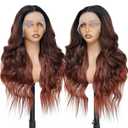 Synthetic Lace Front Wig 13x6 Honey Brown Ear To Ear Lace Frontal Wigs 200% Density HD Lace Pre Plucked Hairline Wig For Black Women Daily Party(Ombre Reddish Brown)
