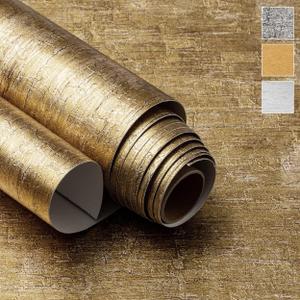 Very Berry Sticker Metallic Gold Wallpaper (39" x 118", Rough Texture) Removable Peel and Stick Textured Vinyl for Home Dcor Bathroom Cabinet Renter Friendly