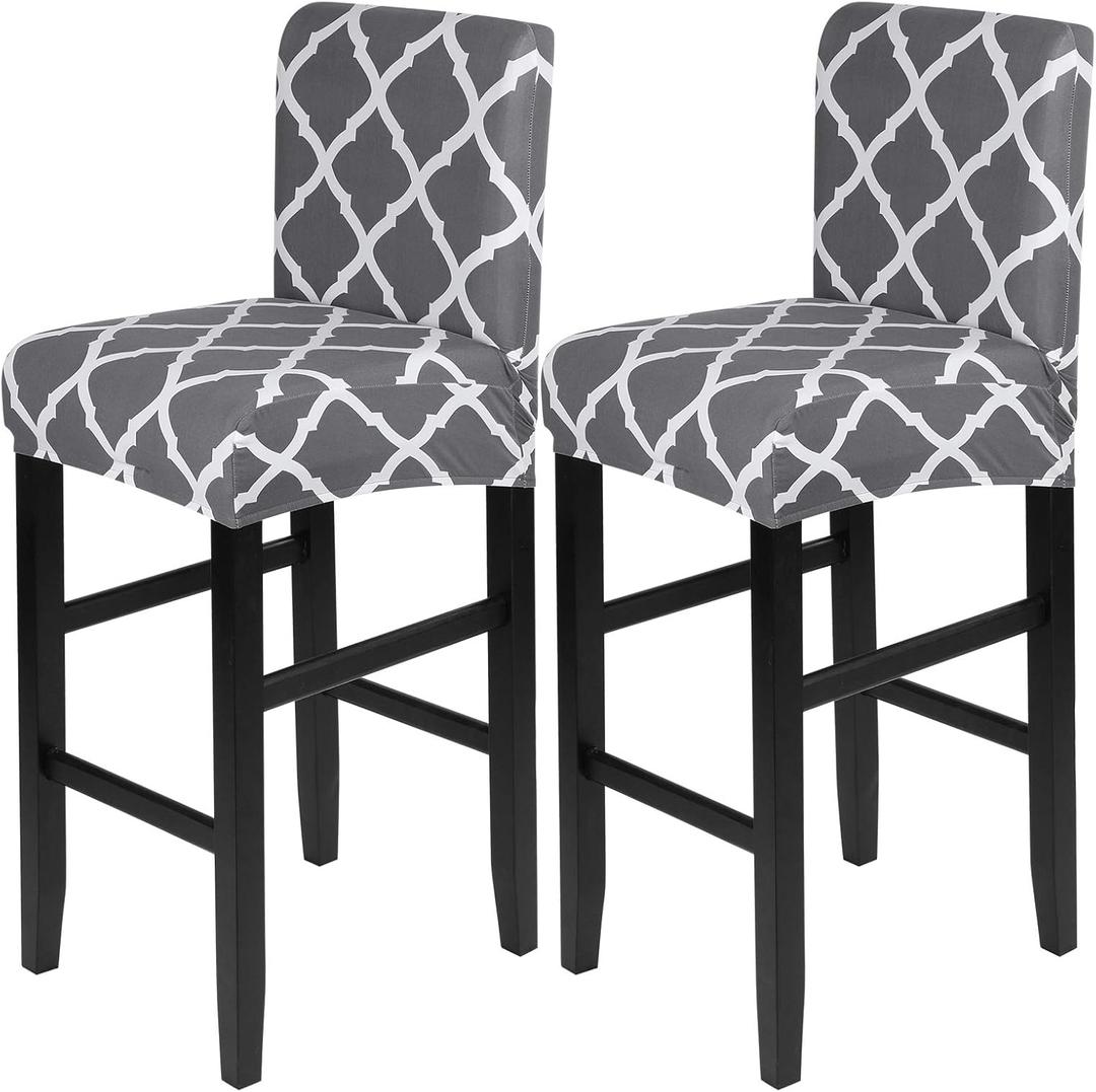 SearchI Bar Stool Covers Set of 2, Stretch Washable Barstool Seat Covers, Counter Height Chair Covers for Kitchen Dining Room Cafe (Rhombus Grey)