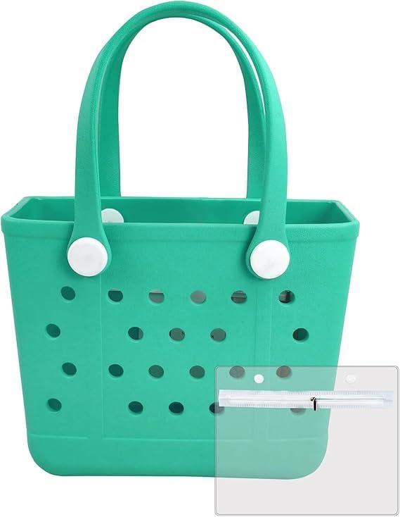 Rubber Tote Bag Medium Waterproof Beach Bag for Women - Lightweight Portable Travel Outdoor Tote with Handles (Green)