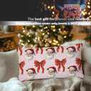 Coquette Pink and Red Christmas Bow Santa Pillow Covers 12x20 Double-Sided, Preppy Christmas Decor, Winter Holiday Stripes Decorative Pillow Covers for Home Bedroom Living Room