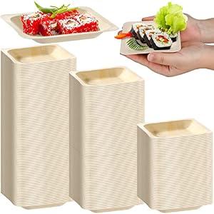 300 Pcs Disposable Square Palm Bowls Palm Leaf Bowls Bamboo Disposable Plates Square Wood Plates for Birthday Party, Wedding Events, Appetizer, Dessert, Catering and Home Use (3.94x3.94x0.6 Inch)