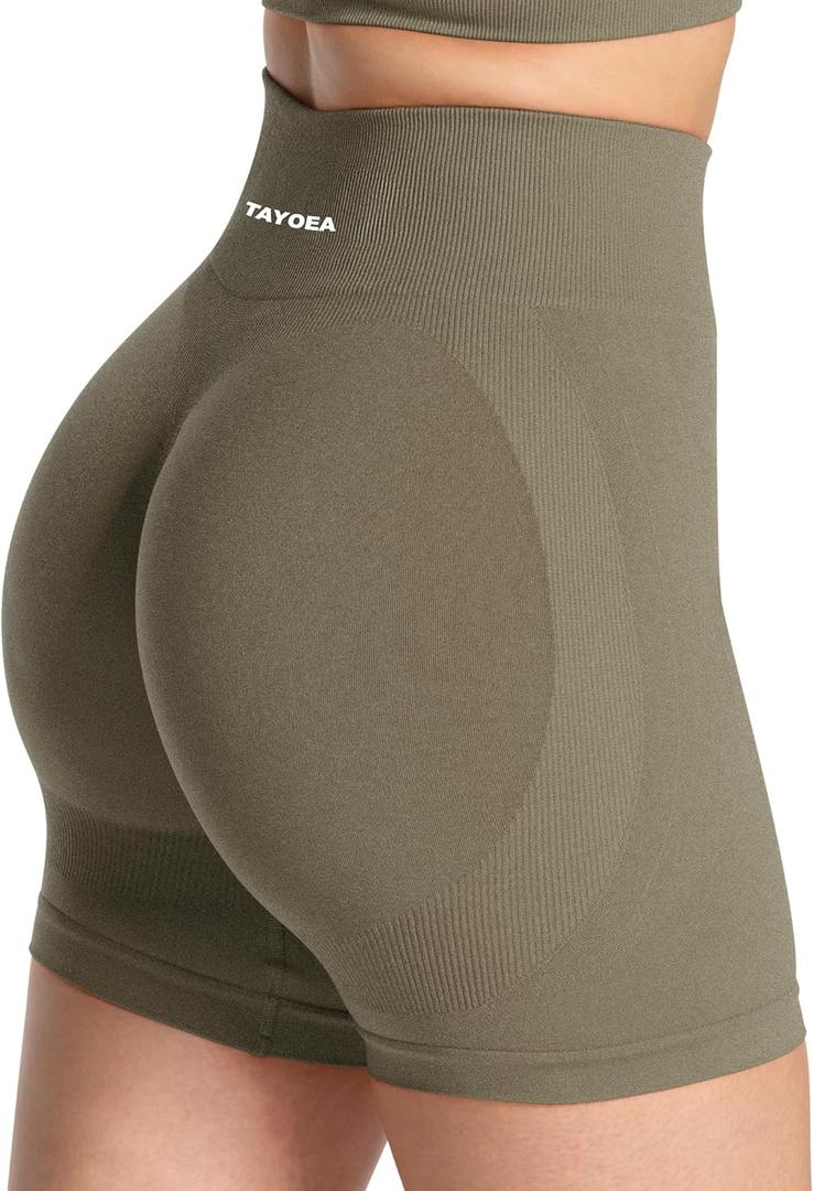TAYOEA Workout Shorts Women Scrunch Butt Booty Lifting Seamless Biker Shorts for Gym Athletic Yoga (X-Small, Mocha)