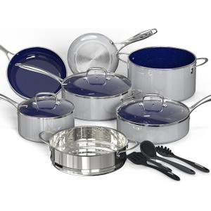 DUXANO 14-Piece Ceramic Cookware System, Complete Kitchen-in-a-Box Set with Grill Pan, Steamer & Utensils, PFAS-Free Nonstick Induction Cookware, Forged Aluminum Even Heat Set, Large