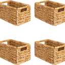 SpaceAid 4 Pack Wicker Basket, Storage Baskets for Organizing, Woven Rattan Basket with Handles for Shelves, Water Hyacinth Large Cube Organizer Storage Bin, 13x8.2x7 inch, Natural