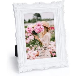 PHAREGE 5x7 White Vintage Picture Frame, 5 by 7 Ornate Antique Picture Frame for Wedding, Retro Photo Frame Displays Horizontally or Vertically On Tabletop