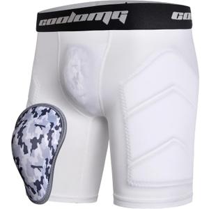 COOLOMG Youth Boys Baseball Sliding Shorts with Soft Athletic Cup Padded Compression Shorts for Football Lacrosse (Large, White)