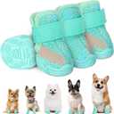 SlowTon Dog Shoes for Small Size Dogs - Soft Rubber Sole Dog Boots & Paw Protector for Summer Hot Pavement Winter Snow Rain, Breathable Dog Booties for Outdoor Walking Indoor Hardwood Floor (Teal, 4) (#4 (Width 1.69 inch) for 16.5-22.0 lbs)