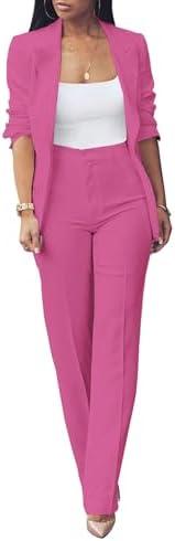 Tcremisa Women's Fashion Fall 2 Piece Pant Suit Dressy Long Sleeve Blazer and Slim Fit Pants Set Business Outfits, M, Rose
