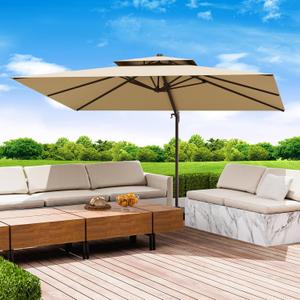 10x13 FT Patio Umbrella, Large Cantilever Rectangular Double Top Heavy Duty Offset Umbrellas with 360 Rotation, Outdoor shade for Garden Deck Pool Patio, Beige