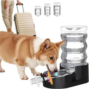 RIZZARI Dog Food Water Dispenser: 7L Automatic Black Large Stainless Steel Waterer with Filter - Gravity Water Feeder - Healthy Hydration for Pets Indoors Outdoors