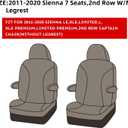 EKR Sienna Seat Covers for 2011-2020 Toyota Sienna L,LE,XLE,Limited,7 Seats,2nd Row Captain Seats W/NO Legrest,Waterproof Car Seat Cover Full Set,Car Seat Protectors- Three Row,Leather(Black)