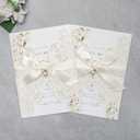 2 x 20Pcs 5.12x7.09 inch Laser Cut Wedding Invitation Cards With Envelopes and Ribbons for Quinceanera Bridal Shower Baby Shower Party Invite (lvory)