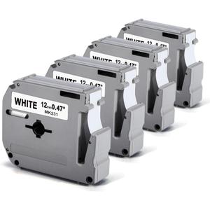 Labelife M-K231 PTM95 Label Tape Replace for Brother M Tape P Touch M-K231S M231 MK231 M-231 12mm 0.47 Inch for Brother PTouch PT-M95 PT-65 PT-80 PT-70 PT-45 PT-90 Label Makers, Black on White, 4 Pack