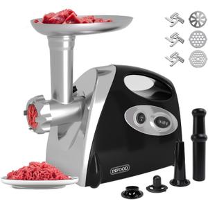 Electric Meat Grinder with Handle, Sausage Stuffer Maker, Heavy Duty Meat Mincer with 3 Stainless Steel Cutting Blades, 3 Grinding Plates, 1 Sausage Maker & Kubbe Kit for Home Kitchen Use