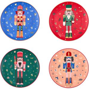 Bico Christmas Soldier Salad Plates Set of 4, 8.75 Inch Ceramic Dessert Plates for Salad, Appetizer, Side Dishes, Microwave and Dishwasher Safe, Gift for Housewarming and Christmas