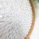 i-lan 16 Inch Round Mother of Pearl Inlay Rattan Platter Tray,Rattan Coffee Bread Serving Tray with MOP Inlay Wooden Base,Decorative Wicker Basket for Table Decor,Storage of Fruit,Candy
