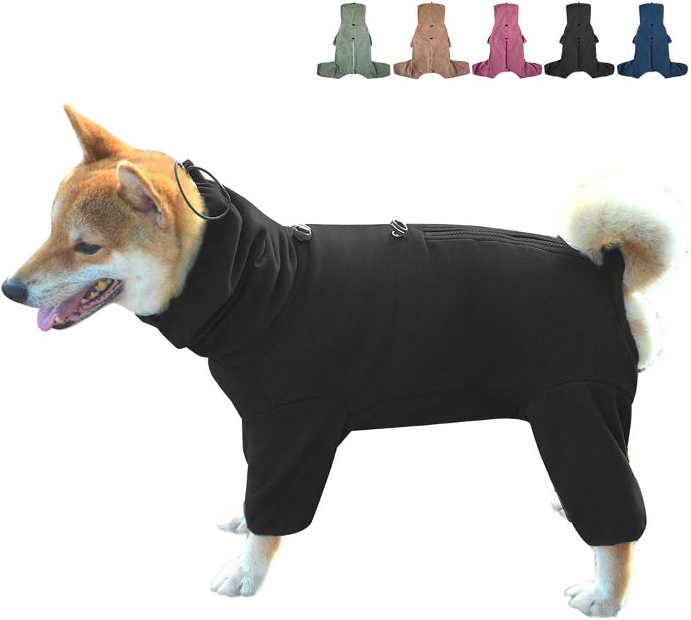 Dog Pajamas for Large Dogs, Extra Large Stretch, Suitable for Adult, Medium-Sized Dogs, Large Pet Jumpsuit Four-Legged Dog Clothes, Pet Clothing. (Black, 2XL) (2XL Fit 18-28 pounds)