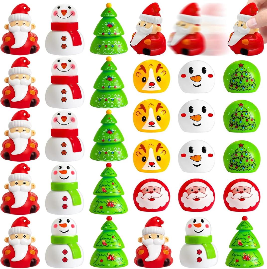 30Pcs Christmas Pull Back Cars Toys, Mini Vehicle Car Bulk for Xmas Stocking Stuffers, Party Favors, Classroom Prize,  Assorted Santa Claus Snowman Reindeer