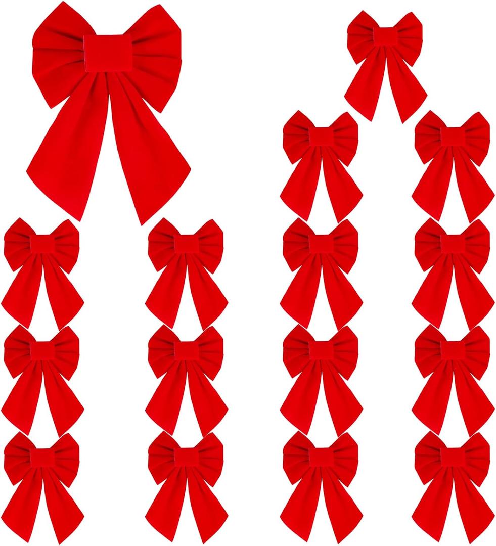 KIMOBER 16PCS Small Red Velvet Christmas Bows,5 X 7 Inches Christmas Wreath Bows for Xmas Tree Garland Party Decoration