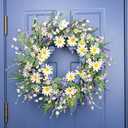 22 Inches Summer Wreaths for Front Door Blue Summer Door Wreath Spring Floral Wreath with Wildflower Lanvender for Wall Porch Indoors Outdoor Window Home Decorations