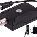 Indoor TV Antenna Amplifier, Antenna Signal Booster, HD TV Digital VHF UHF, Low Noise, AC Power Adapter, Black, 42178