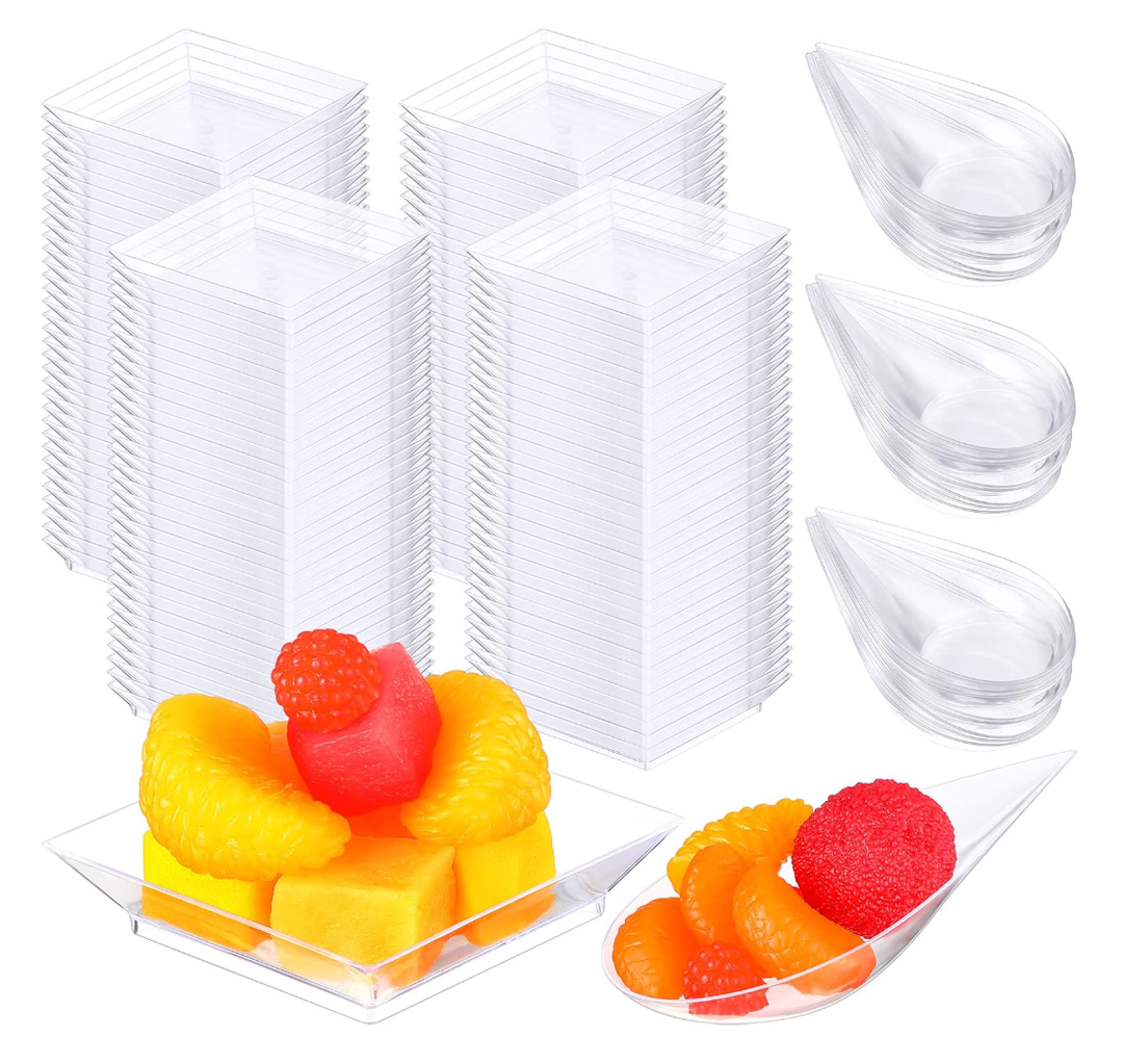 36 Pcs Mini Appetizer Plates and Tear Drop Spoons for Weddings Party 2.5 x 2.5 Inches 4 x 2 Inches Plastic Mini Dessert Plates Disposable Appetizer Spoons (Transparent)