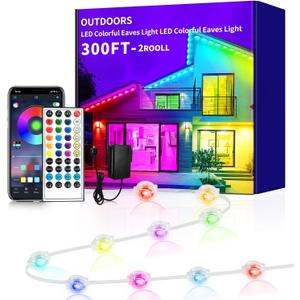 300ft Permanent Outdoor Light, RGB Eaves Lights with App Control Remote, DIY IP67 Waterproof Under Eave Lighting, Outside led Lights for House, Party, Christmas Decorations (2 Rolls 150FT)