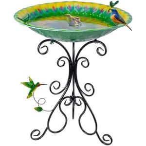 DREAMSOUL 20" Peacock Large Bird Bath Stand, Metal Bird Baths for Outdoors with Folding Bracket, 4.5 Inch Deep Birdbath for Garden Yard Decor DREAMSOUL 20" Peacock Large Bird Bath Stand, Metal Bird Baths for Outdoors with Folding Bracket, 4.5 Inch Deep Birdbath for Garden Yard Decor