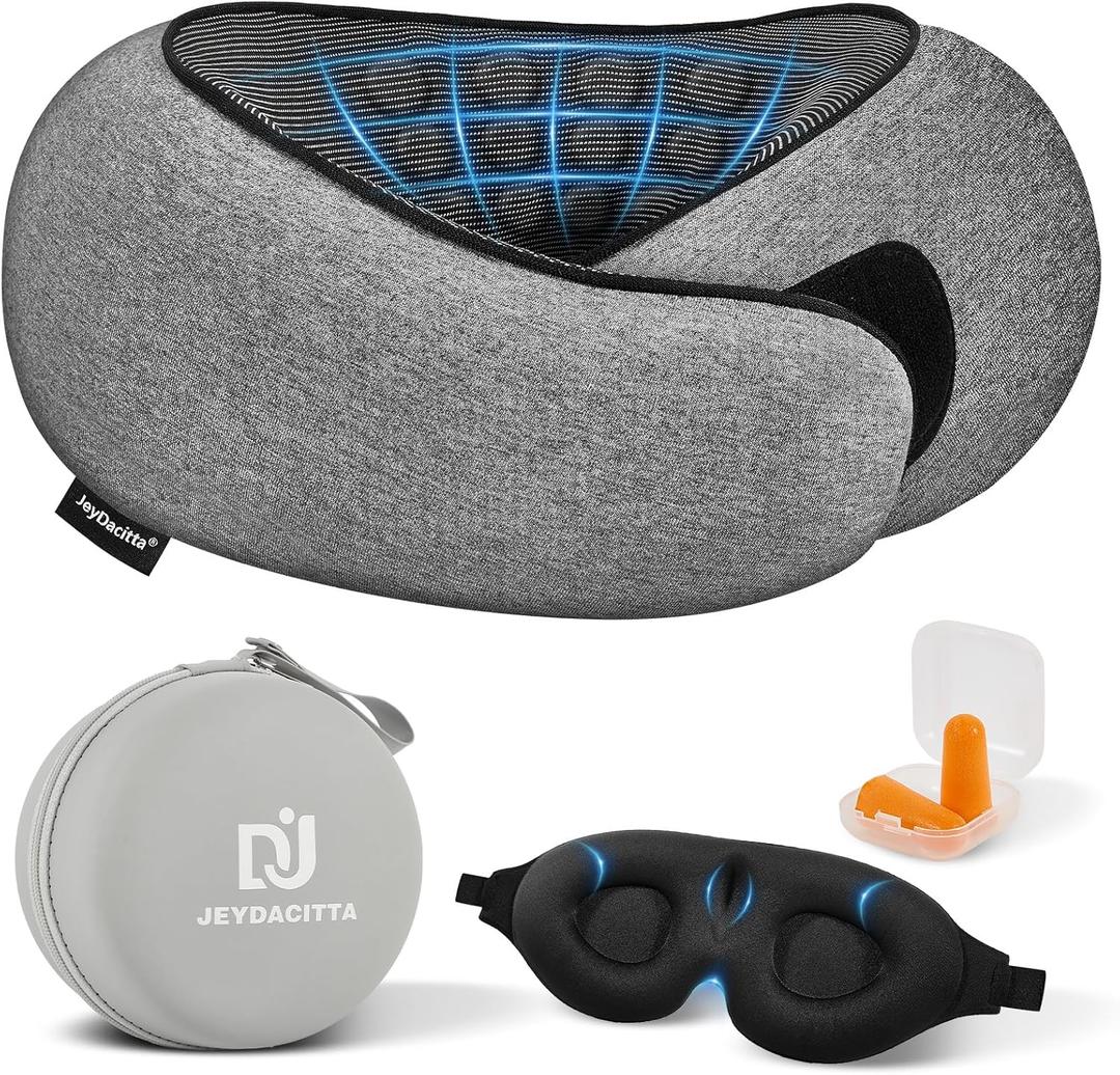 Premium Travel Pillow, Upgraded Memory Foam Neck Pillow, 360 Ergonomic Design Airplane Pillow Travel Pillows for Airplanes, Cars, Offices, Home Use, Large (Dark Gray)