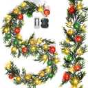 Ceenna 2 Pcs Prelit Christmas Garland with Lights, 12ft 20 Christmas Balls LED Battery Operated Lighted Garland with 8 Modes Timer Remote for Mantle Fireplace Christmas Stairs Decorations(Multicolor)