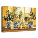 XLMDYYSW Lemon Wall Art Citrus Prints for Kitchen Wall Decor Yellow Fruit Pottery Canvas Picture Blue Classical Painting for Farmhouse Bathroom Framed (Orange, 16.00" x 24.00")