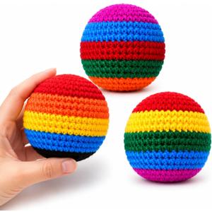 Qeeman Hand-Made Dirtbag Hacky Sacks Footbag, 2026 Upgraded Crochet Knitted, Multicolored Kick & Juggling Balls for Beginners and Adults