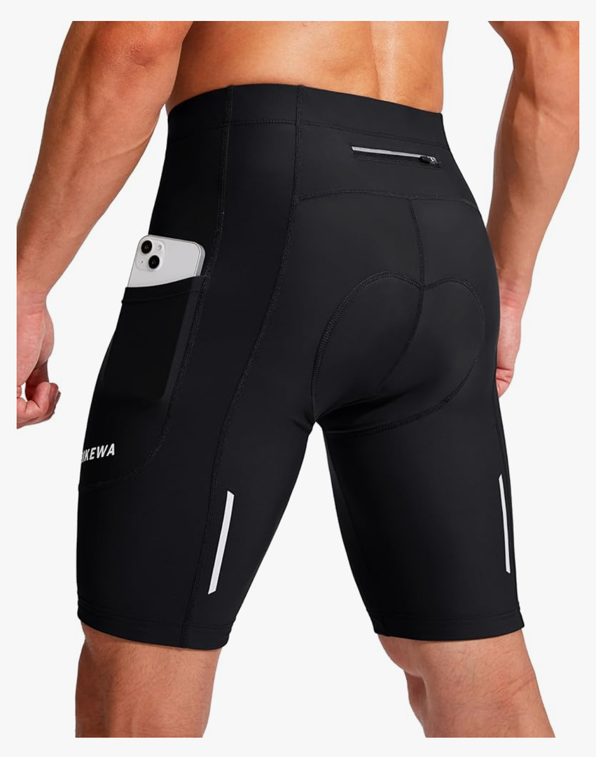Bikewa Men's Bike Shorts 3D Padded Cycling Road Biking Mountain Riding Biker Bicycle UPF 50+ Cycle Shorts Zipper Pockets, M