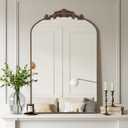 Filigree Arched Wall Mirror 22"x46" Retro Wall-Mounted Mirror with Vintage Ornate Carved Applique Hanging Leaning Antique Home Decor Mirror for Fireplace Living Room Entryway Hallway Bathroom, Bronze