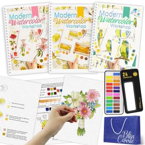 3Pcs Watercolor Workbook Paint Book Beginner Friendly Painting Kit, 5.51 x 8.26 x 0.1 inches