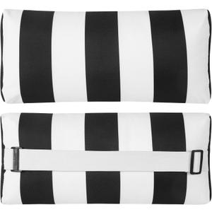 Outdoor Pillow for Chaise Lounge Chair, 2pcs Striped Chaise Lounge Pillows, Adjustable Strap Head Lumbar Pillow for Patio Pool Beach Office, Black