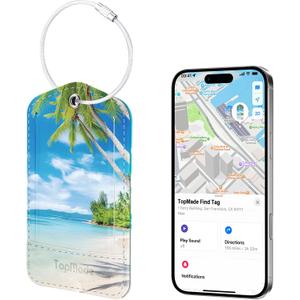 TopMade Smart Luggage Tag with Find My, Premium Leather Luggage Tags for Suitcase, Travel Bags, Backpacks, Anti-Lost Suitcase Tag Tracker for Travel with Privacy Name Card, Rechargeable (Beach)