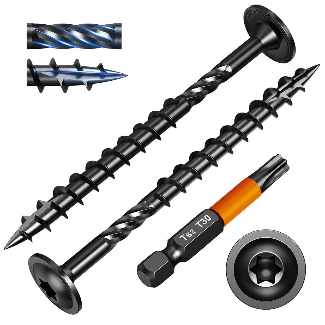 Wood Structural Screws Lag Screws Timber Screws Star Head Exterior Heavy Duty Rust Resistant Star Drive Bit Included (#14 x 5, Black, 50 pcs)