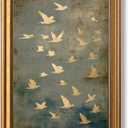 Vintage Gold Framed Wall Art Flying Bird Pictures Wall Decor 16x24 Inch