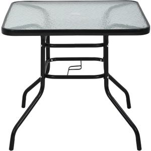 Square Outdoor Table, Patio Table with Umbrella Hole, Patio Dining Table with Tempered Glass, Outdoor Dining Tables, Square Patio Table for Balcony, Backyard, Poolside, Sunroom, Patio Tables, Black