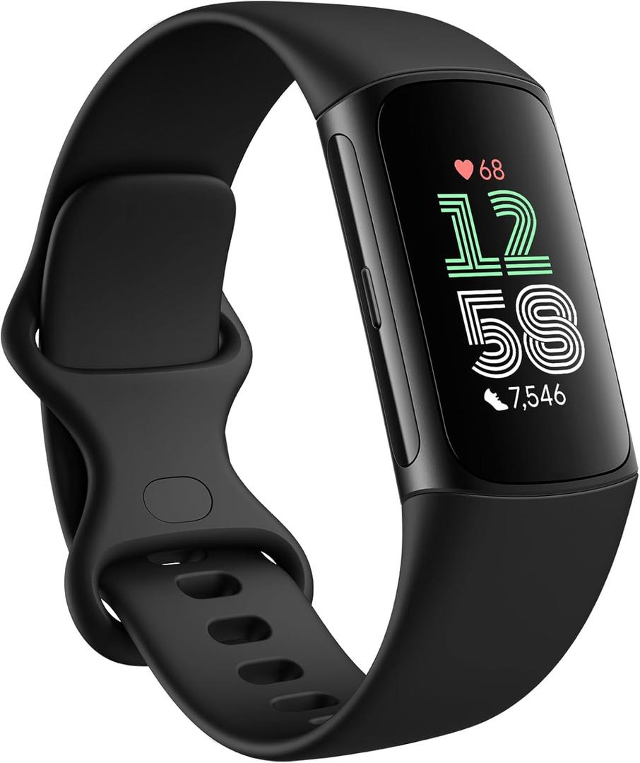 Fitbit Charge 6 Fitness Tracker with Google apps, Heart Rate on Exercise Equipment, 6-Months Premium Membership Included, GPS, Health Tools and More, Obsidian/Black, One Size (S & L Bands Included), Black Case w/ Black Band