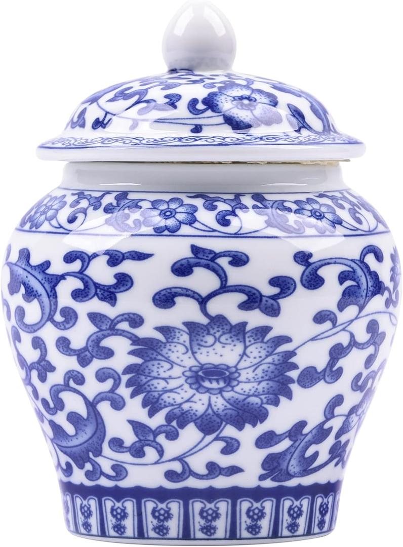 XINGYAN Chinoiserie Blue and White Porcelain Mini Ceramic Ginger Jars with Lid Ancient Chinese,Oriental Style,Decorative and Storage Jars (Mini branches jar)
