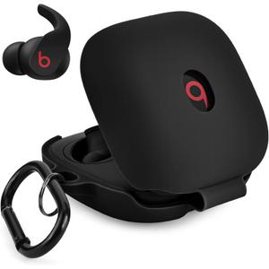 VISOOM Soft Case for Beats Fit Pro 2021  Silicone Protective Cover for Apple Beats Fit Pro Earbuds With Keychain, Shockproof (Black)