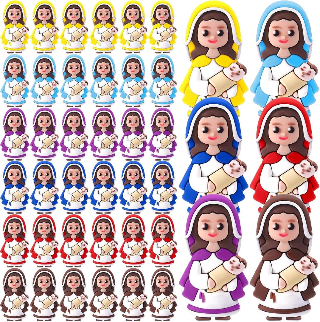 50 Pcs Mini Virgin Mary Figurines Mother Mary Holding Jesus Hide and Seek Figures for Sunday Easter Eggs Stuffers Baptism Gift (Multicolor)