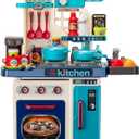Kids Kitchen Playset-53pcs Cooking Stove,Paly Sink,Oven,Kitchen Toys with Realistic Lights&SoundsPretend Play Toys,Kitchen Toys for Toddler 1 2 3(Blue)