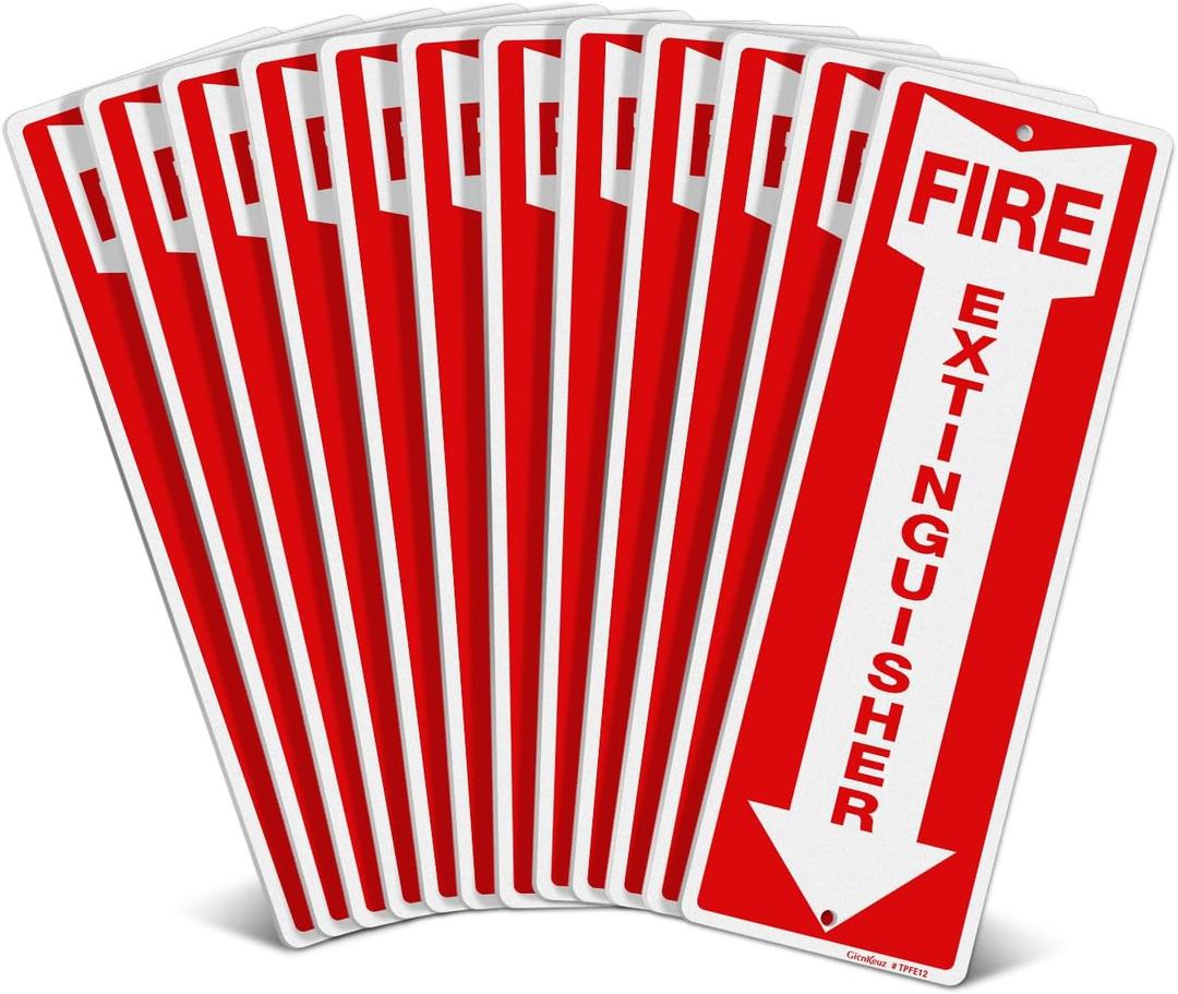 GicnKeuz Fire Extinguisher Sign, 12"x4" .040 Rust Free Heavy Aluminum, Reflective, Weatherproof and Fade Resistant, 2 pre-drilled holes, Easy to Install, Indoors and Outdoors Use (12-Pack)