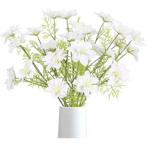 White Cosmos Artificial Flowers 8PCS Long Stem Silk Cosmos Artificial Flowers 25.6" Realistic Fake Clematis Flowers for DIY Home Kitchen Wedding Party Indoor Outdoor Decor (White)
