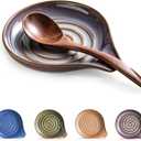 Spoon Rest, Ceramic Spoon Holder with Deep Drip Tray for Stove Top Utensils Holder for Countertop, with Handle for Easy Hold, Purple