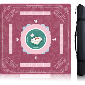 Mahjong Mat - Neoprene PlaymatNon-Slip Noise Reduction, 32.4x32.4 Inch American Mahjong Mat for Table, Poker, Cards, Dominoes & Board Game mat, Foldable with Carrying Bag (Pink)